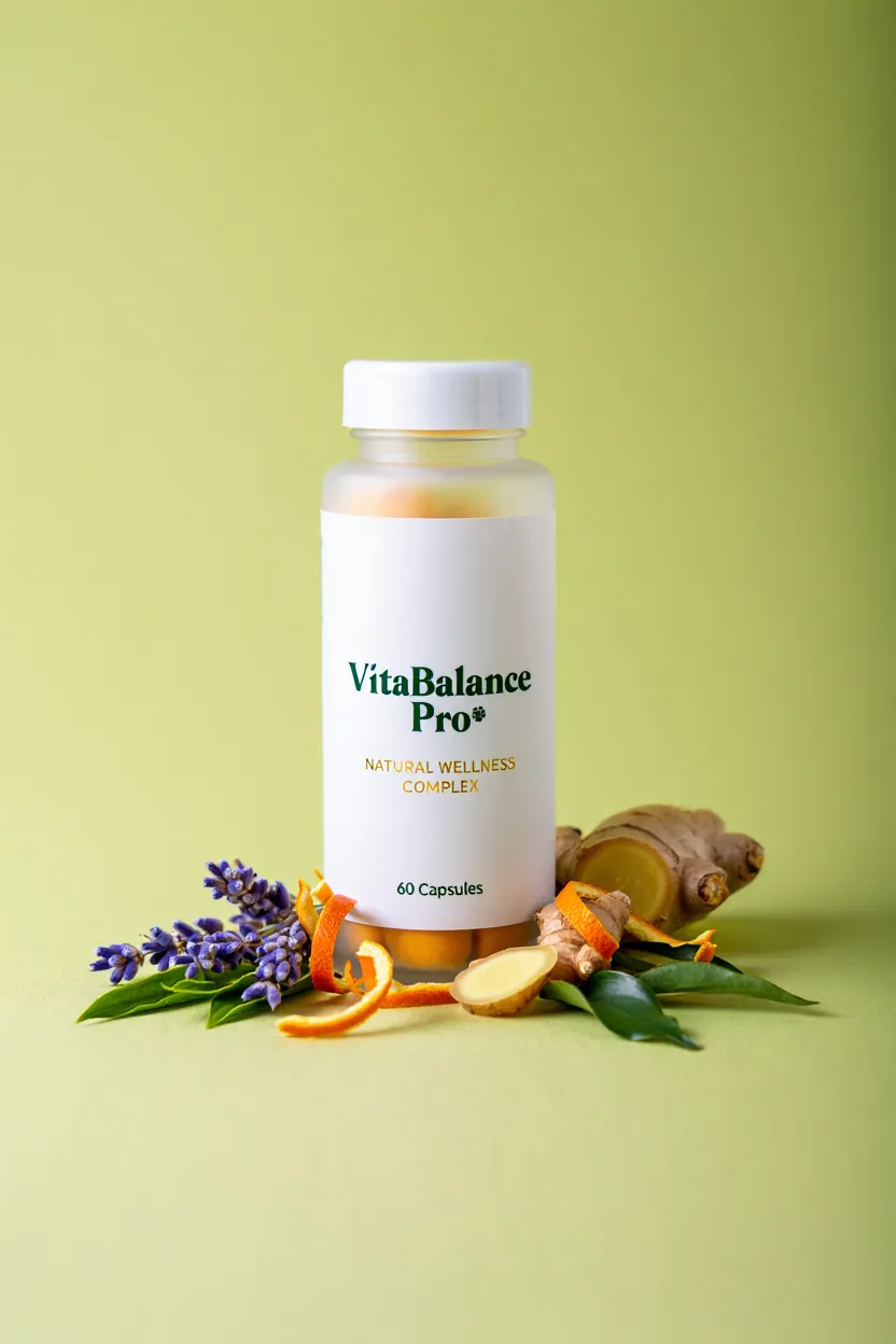 VitaBalance Pro natural wellness complex bottle with herbal ingredients displayed